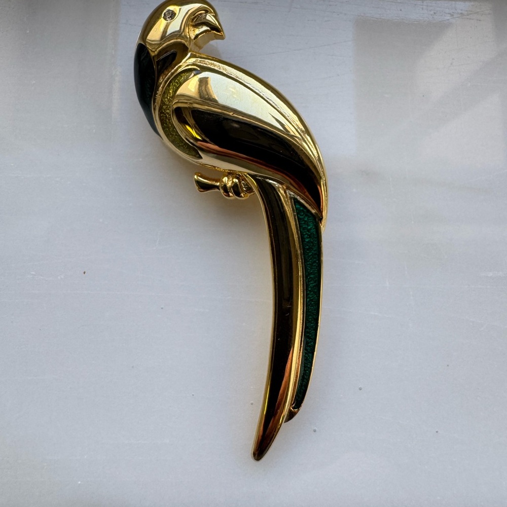 Liz Claiborne Gold and Enamel Parrot Brooch